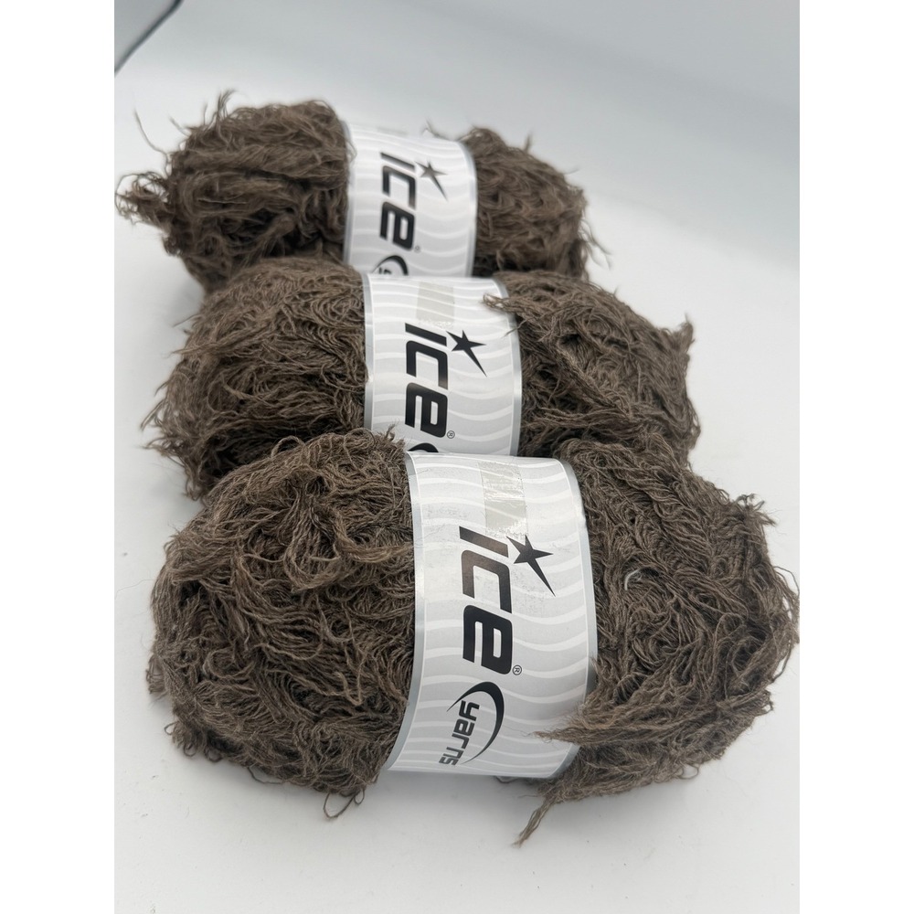 Ice Yarns Long Eyelash Brown Super Bulky Fluffy Yarn Lot 3 Skeins 100g